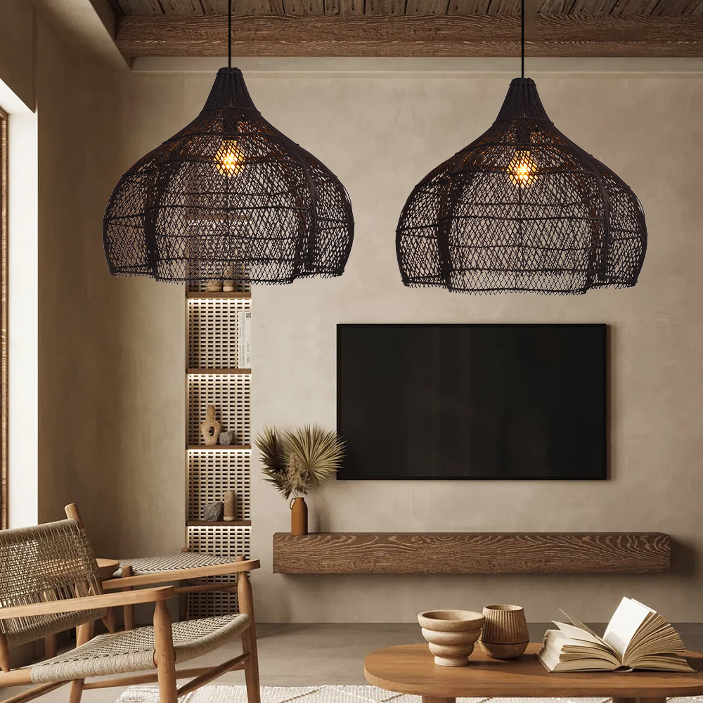 Living Room Rattan Pendant Light Wabi Sabi Wicker Chandelier