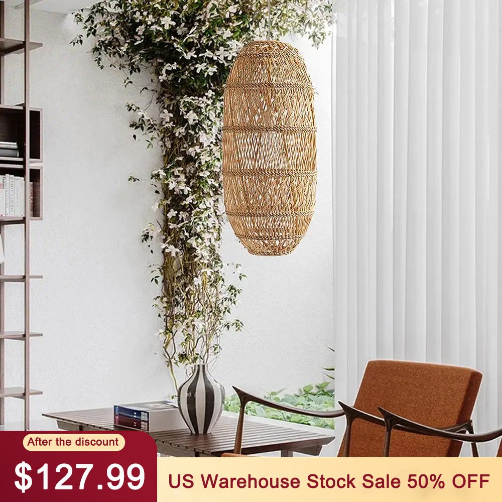 Boho Dining Room Rattan Pendant Light Coastal Living Room Decor Lampshade
