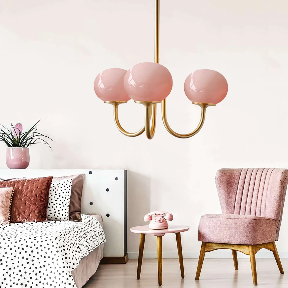 Milk Pink Glass Pendant Light Bauhaus Vintage Bubble Chandelier For Dining Room