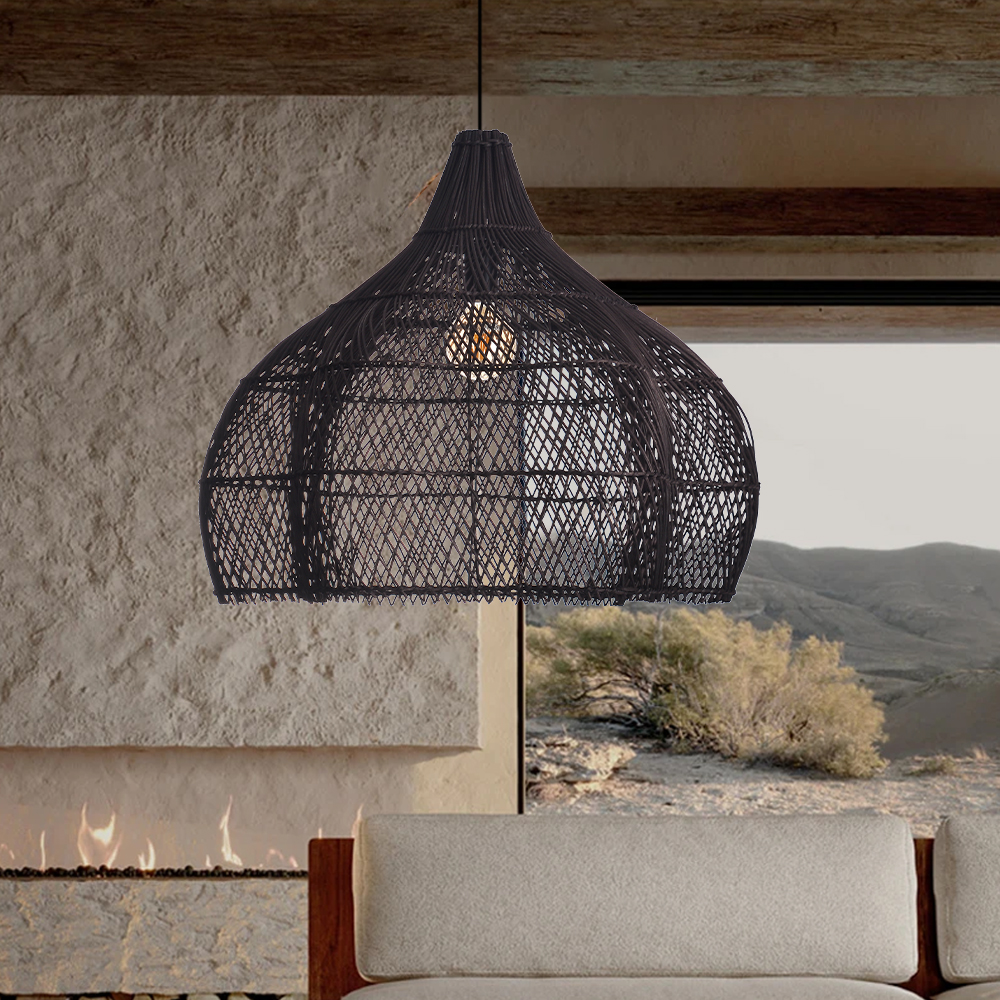 Living Room Rattan Pendant Light Wabi Sabi Wicker Chandelier