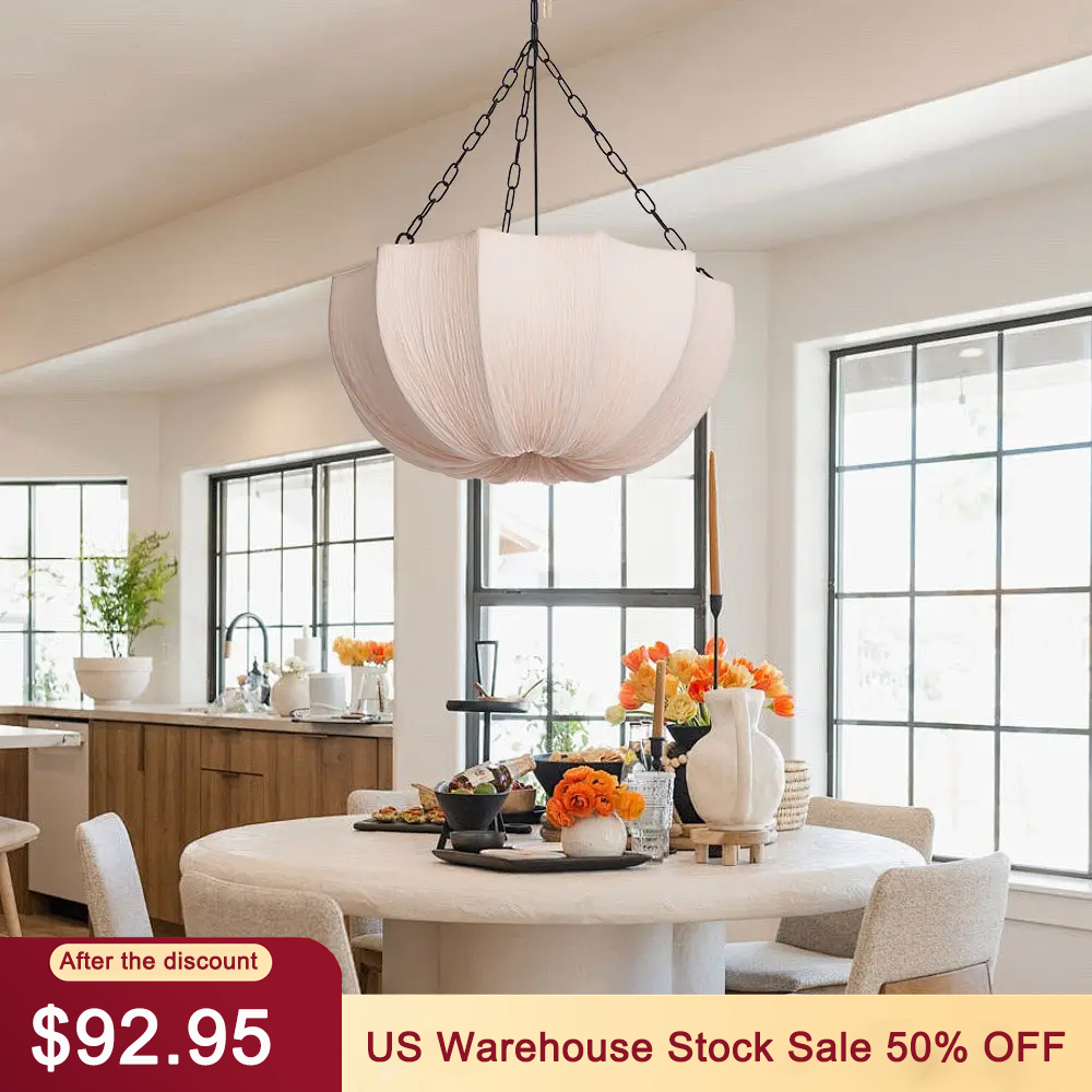 French Vintage Fabric Pendant Light Wabi-sabi Dining Room Decorative Lamps