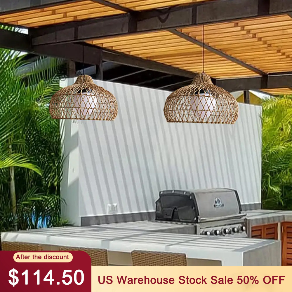 Outdoor Pavilion Waterproof Rattan Pendant Lighting