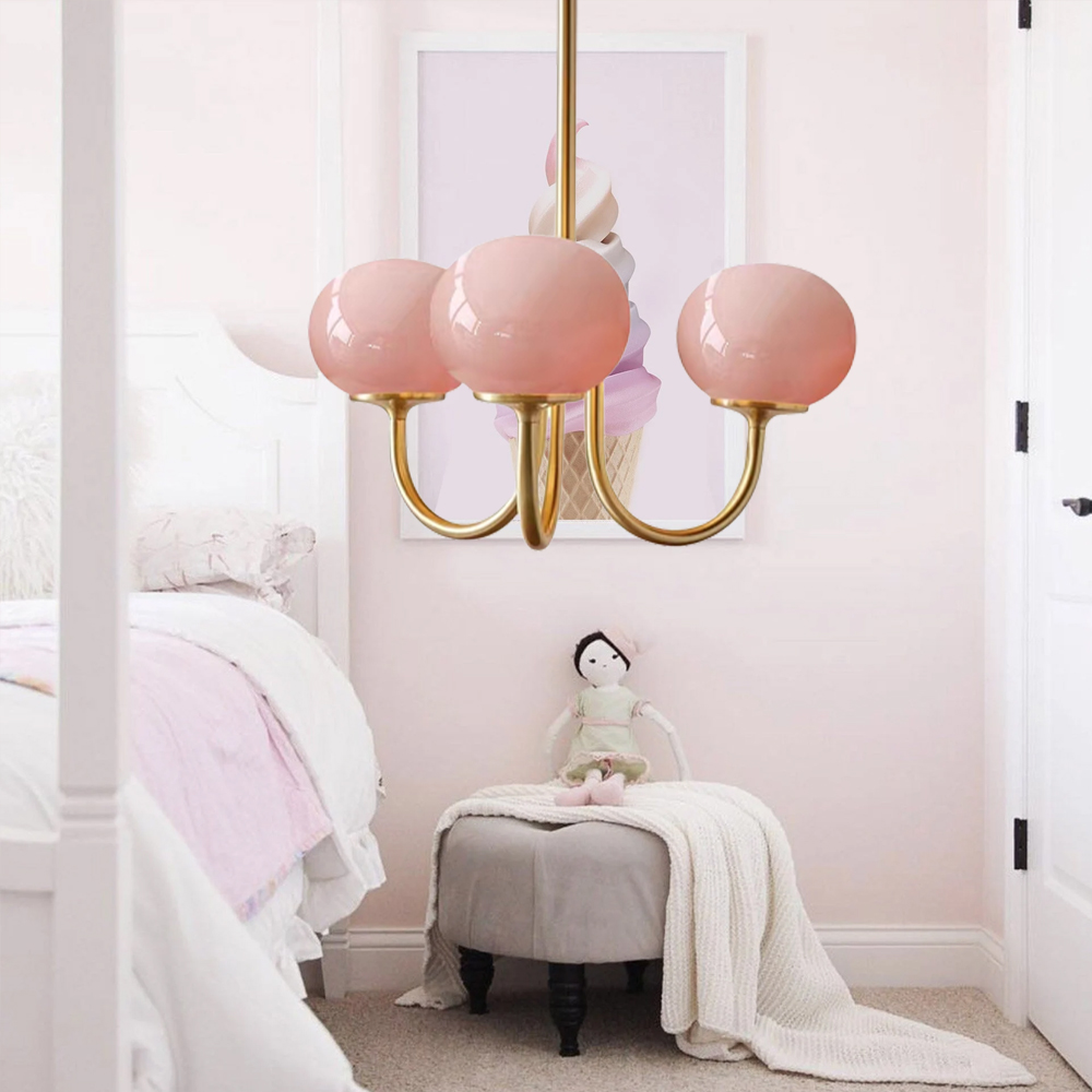 Milk Pink Glass Pendant Light Bauhaus Vintage Bubble Chandelier For Dining Room