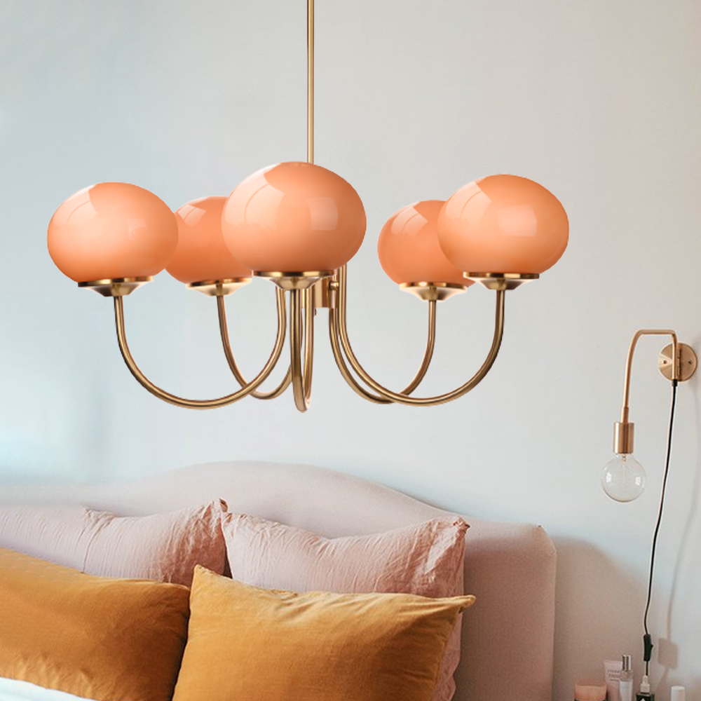 Milk Pink Glass Pendant Light Bauhaus Vintage Bubble Chandelier For Dining Room
