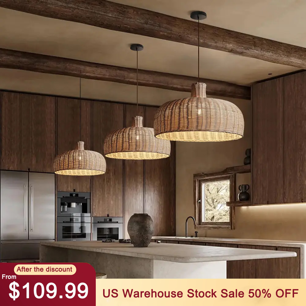 Retro Rattan Ceiling Lighting for Dining Room Kitchen