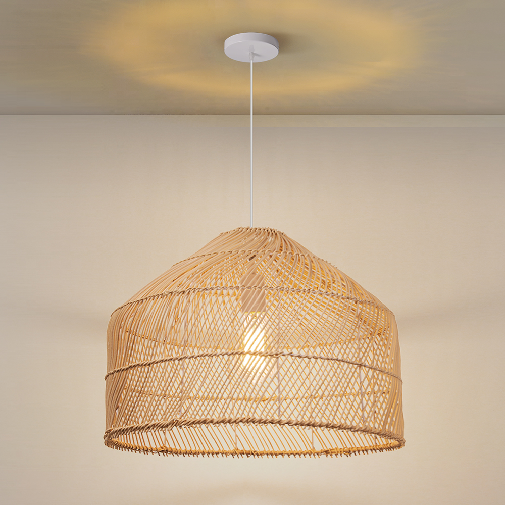 Restaurant Black Rattan Chandelier Natural Basket Woven Pendant Light for Kitchen Island