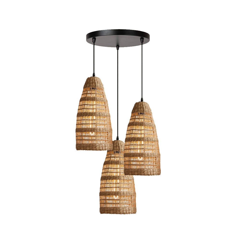 Wabi-sabi Style Minimalist Seagrass Lighting Set of 3 for Bedroom Guest House Restaurants