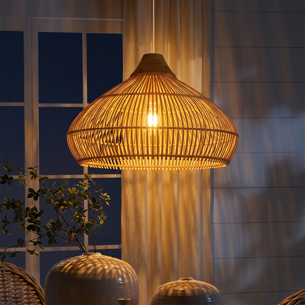 Coastal Lampshade Handmade Natural Woven Lamp Wooden Top Rattan Pendant Light