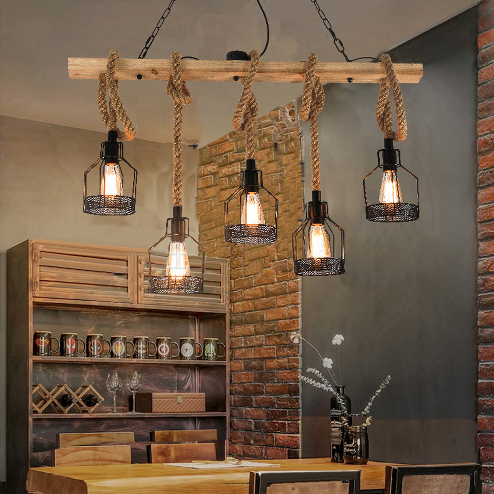 Restaurant Cafe Vintage Hemp Rope Chandelier Industrial Style Lighting Fixtures