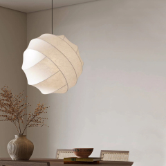 Japanese Modern Large Silk Pendant Light Chic Wabi-Sabi Fabric Chandel