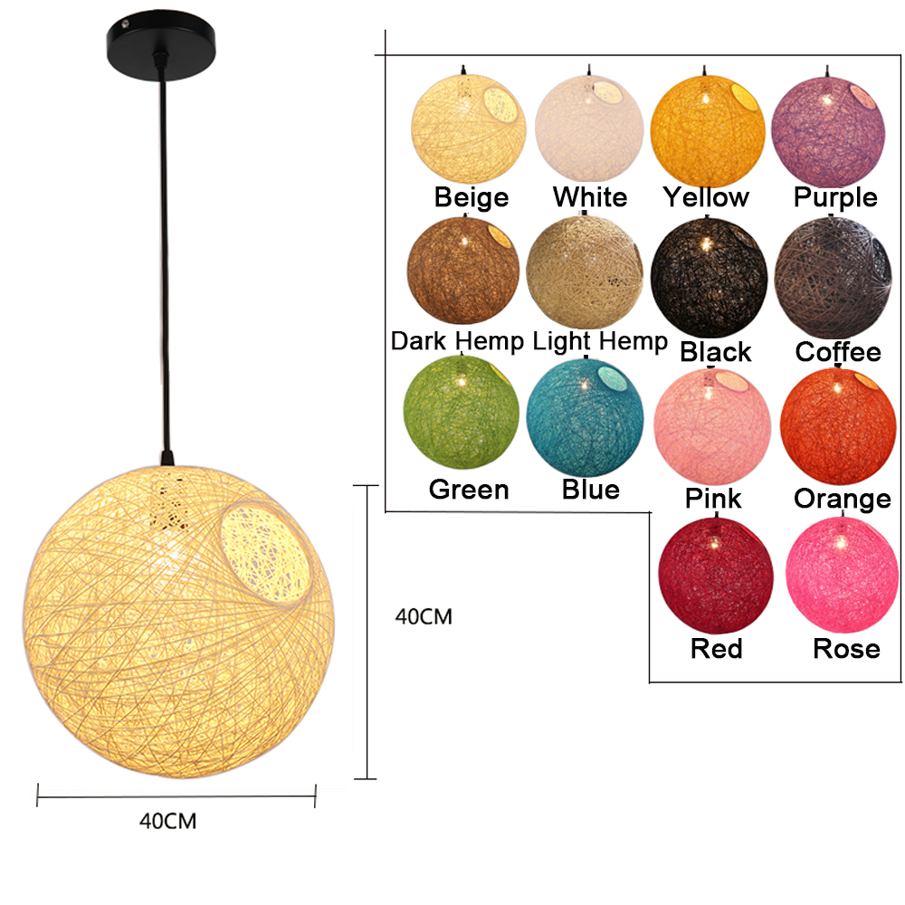Modern Minimalist Restaurant Decor Rattan Pendant Light Hemp Rope Sphere Lighting