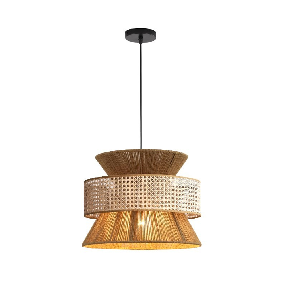 Mid-century Wabi Sabi Hemp Rope Pendants Rattan Hanging Light For Kitchen Island Dining Room