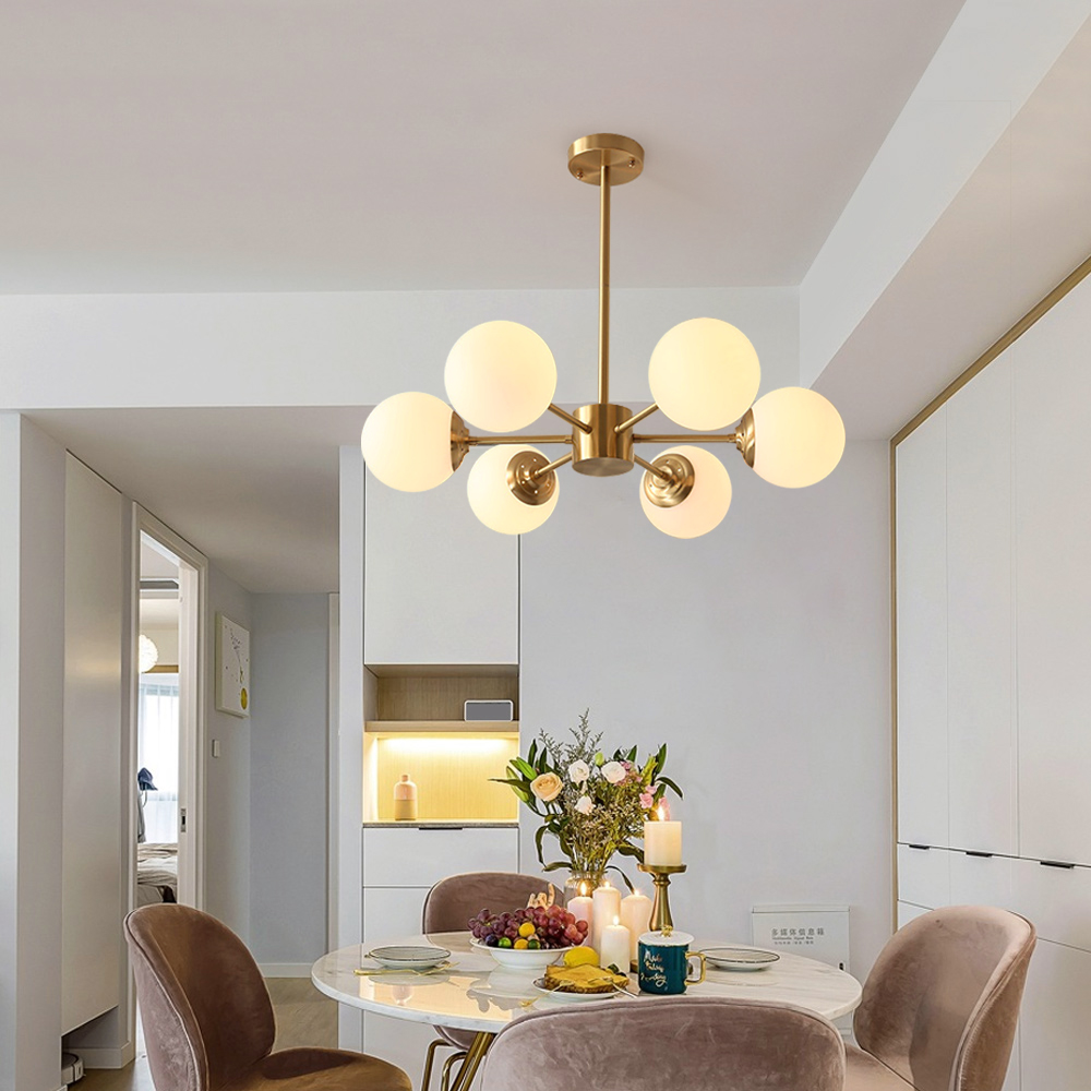 Nordic Modern Copper Chandelier Milky White Bubble Ceiling Light For Living Room Bedroom