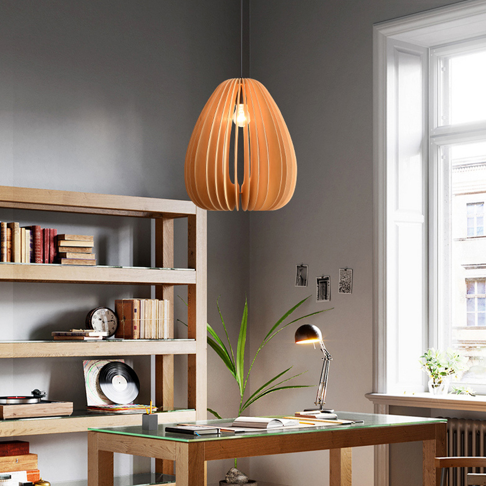 Japanese Retro Pumpkin Lantern Living Room Chandelier Wooden Pendant Lamp