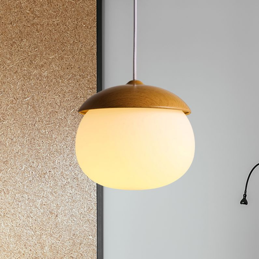 Handmade Wooden LED Hanging Lamp Nut Shaped Pendant Light