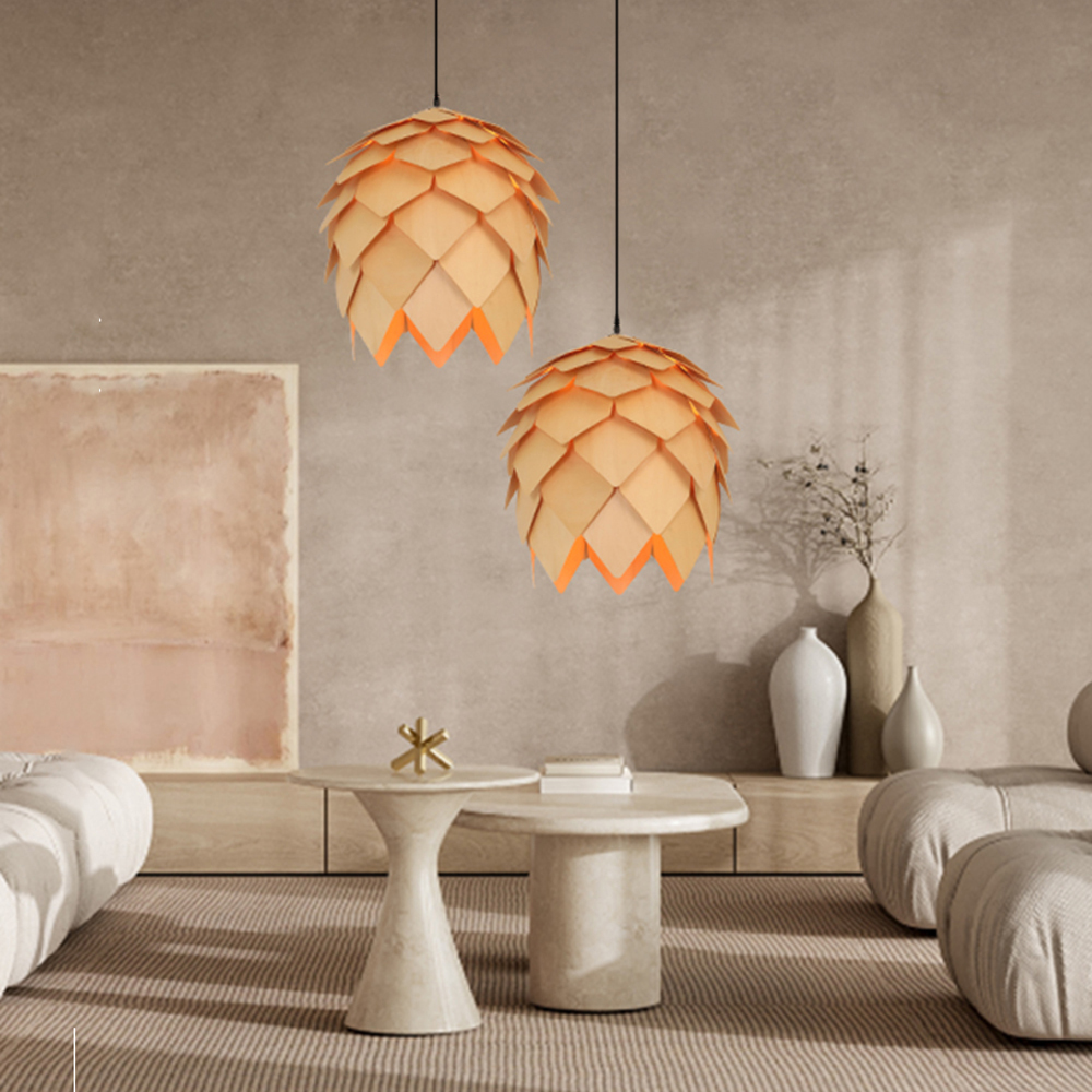 Wooden Pine Cone Pendant Lamp Nordic Light Fixture For Kitchen
