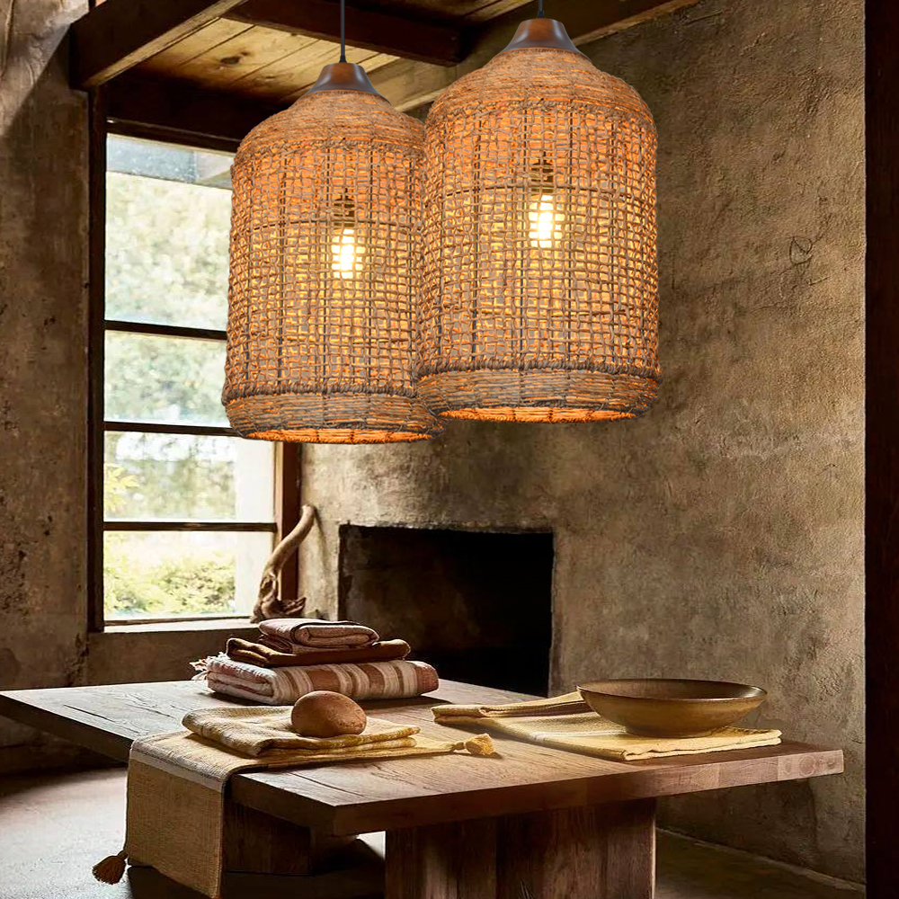 Oversize Wabi-sabi Kitchen Island Light Large Rattan Pendant Light Fixtures