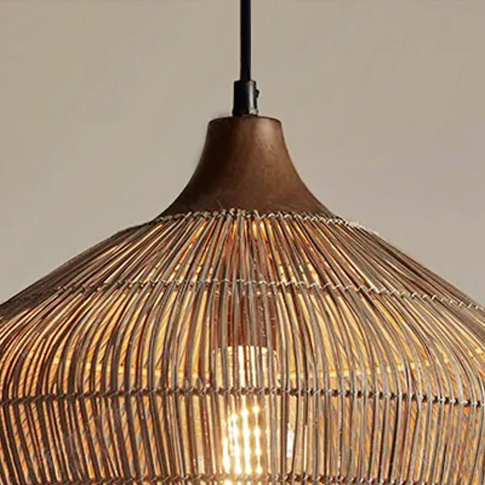 Farmhouse Rattan Pendant Chandelier Wabi-sabi Retro Woven Wicker Light Fixture