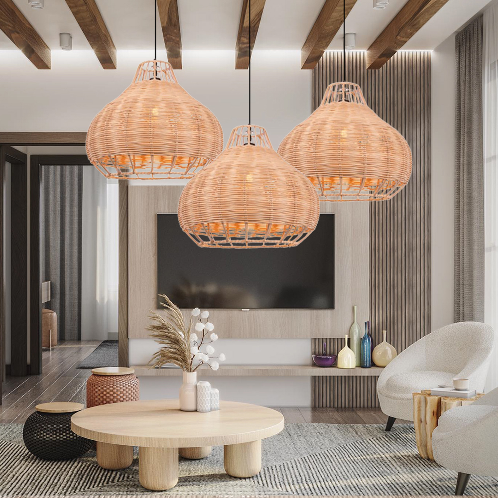 Scandinavian Hand Woven Ceiling Light Fixture Creative Rattan Pendant Lamp