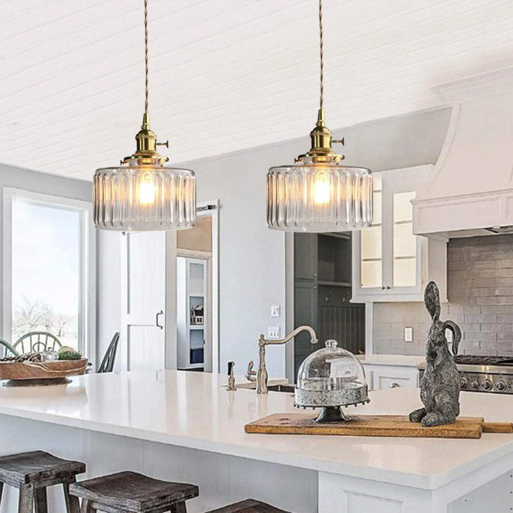 French Retro Brass Glass Chandelier Dining Room Single Head Small Pendant Lamp