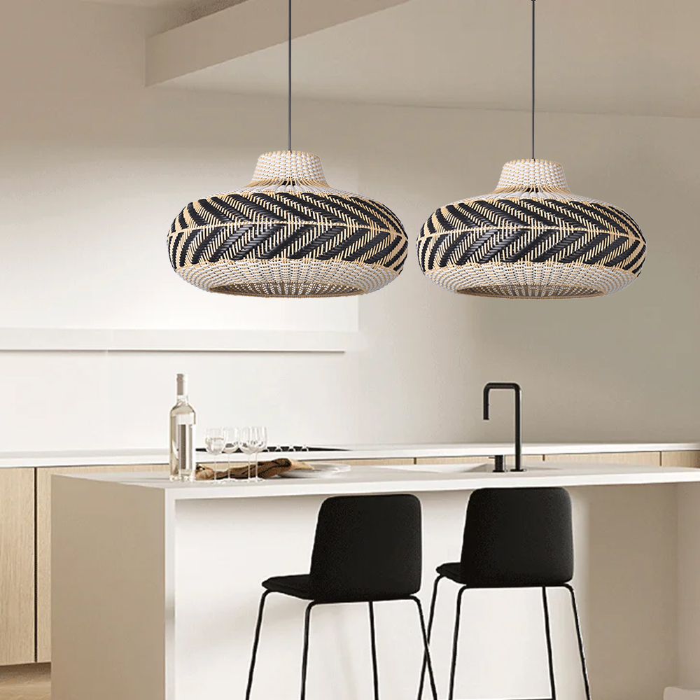 Dining Room Black Rattan Pendant Light Simple Home Decor Lighting Fixture
