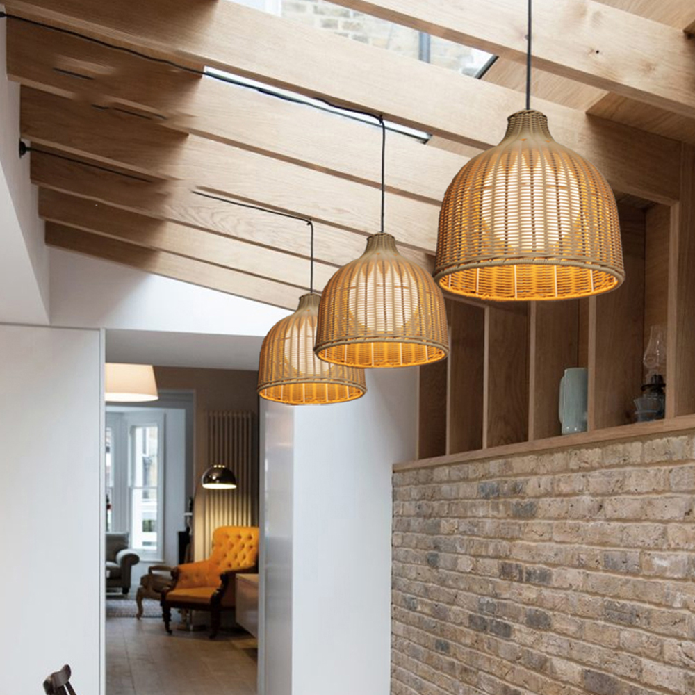 Courtyard Garden Terrace Rattan Pendant Light Outdoor Waterproof Balcony Hanging Lamp