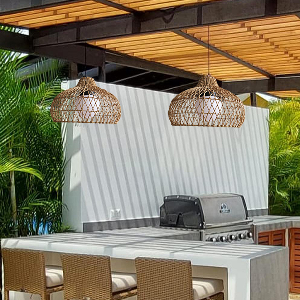 Outdoor Pavilion Rattan Chandelier Homestay Restaurant Garden Decor Waterproof Lighting