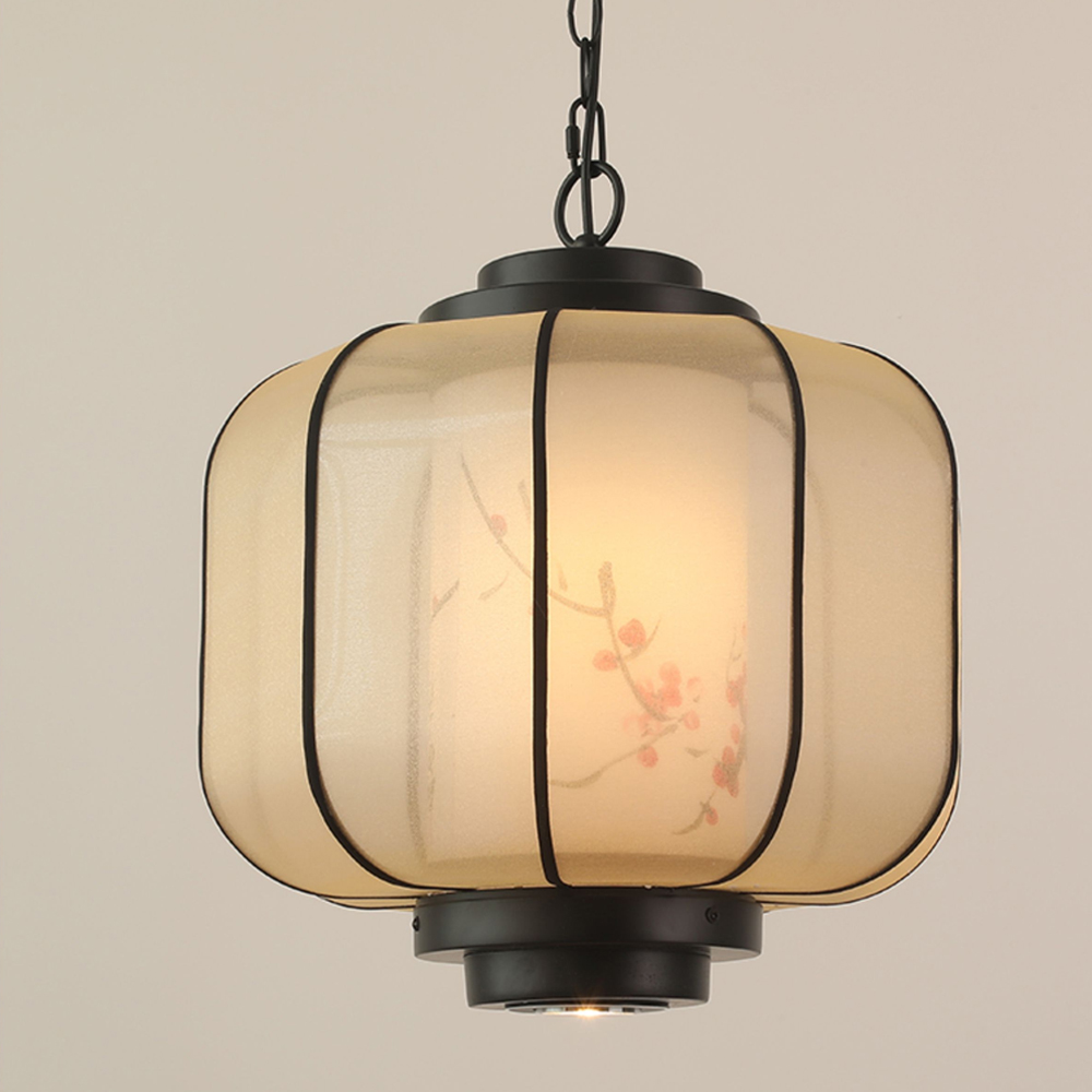 Antique Restaurant Lantern Pendant Light Fabric Decorative Lamp With Spotlights