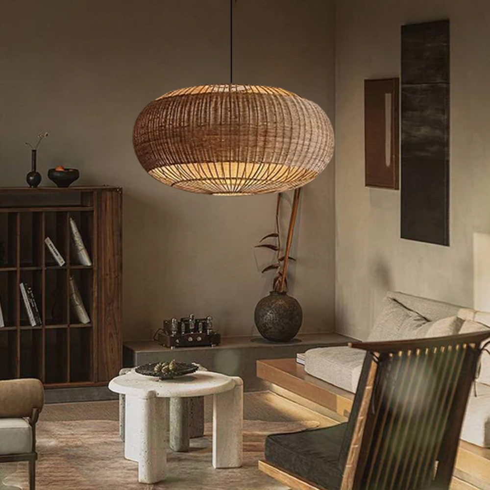 Rattan Pendant Light in Minimalist Wabi Sabi Style Interior Design Decor Lamp Fixture