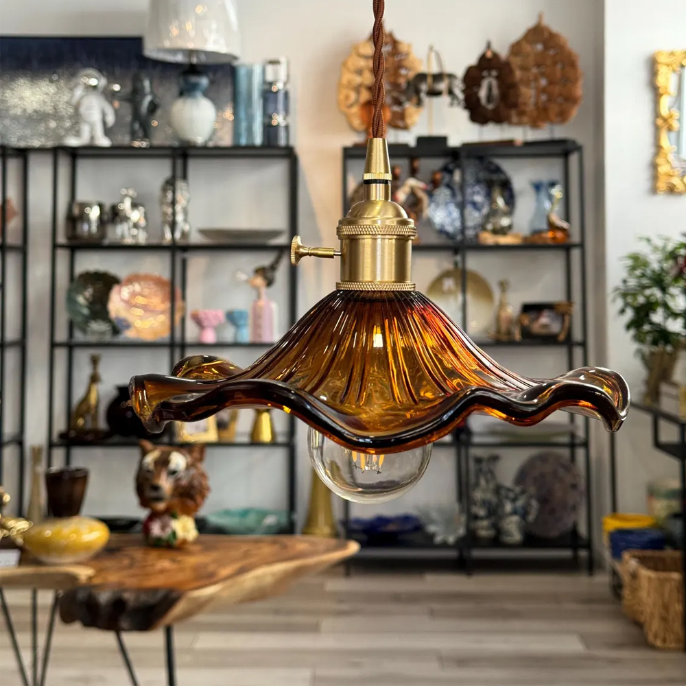 Mid Century Modern Flower Shape Glass Pendant Light Vintage Living Room Decor Lamps