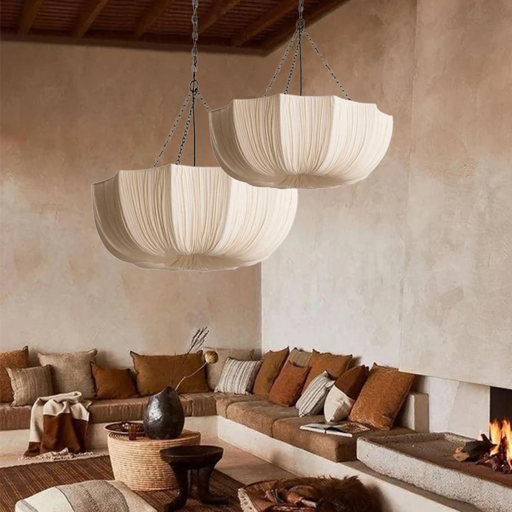 French Vintage Fabric Pendant Light Wabi-sabi Dining Room Decorative Lamps