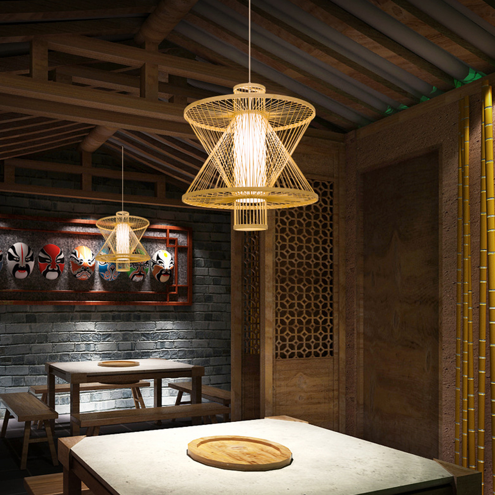 Southeast Asia Restaurant Bamboo Pendant Light Japandi Living Room Decor Lamp Shade