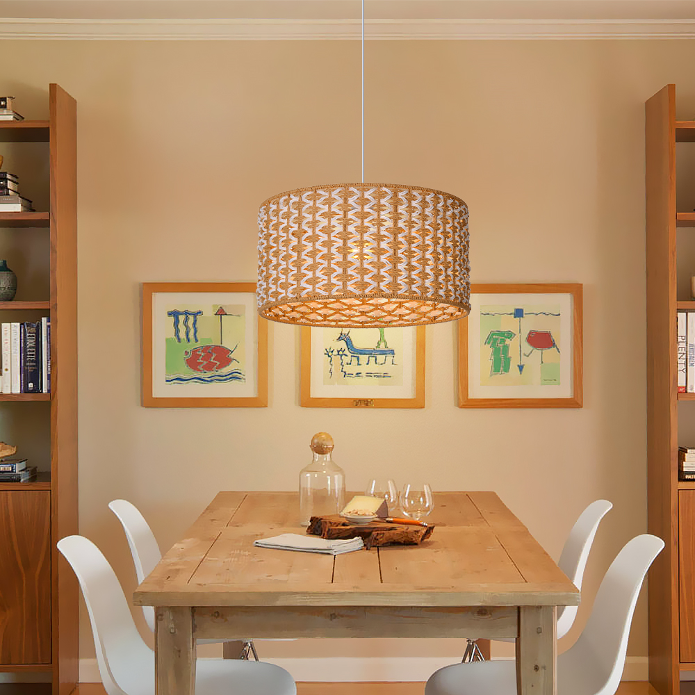 Bohemian Style Handwoven Paper Rope Pendant Lamp for Dining Room