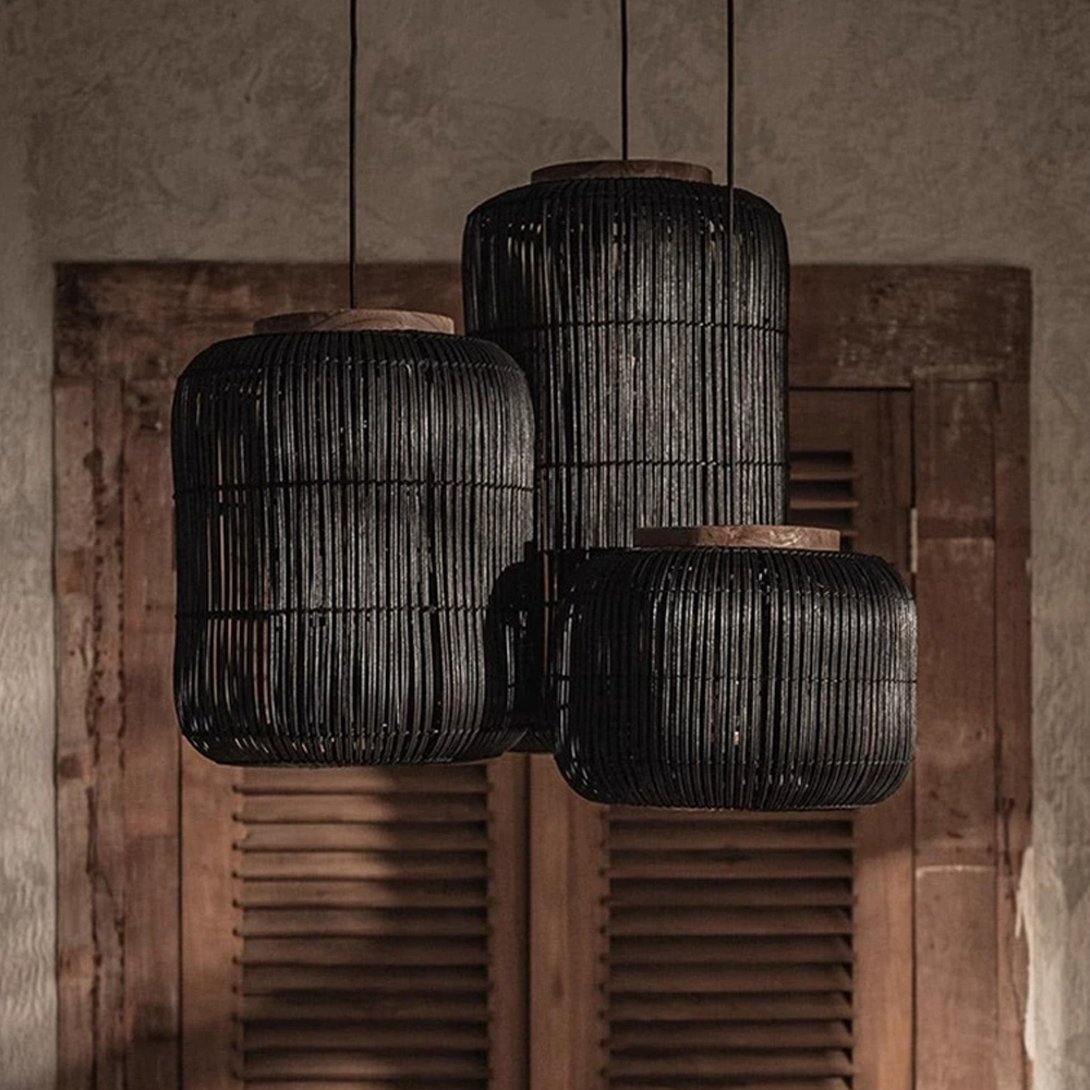 Wabi-sabi Style Retro Rattan Chandelier Japanese B&B Restaurant Hand-woven Pendant Lights