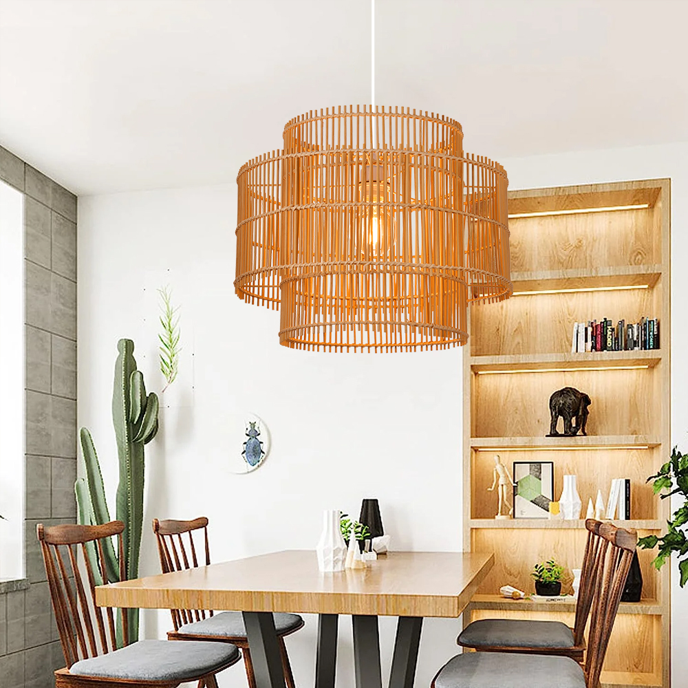 Natural Rattan Weaving Hanging Light Wicker Pendant Light Fixture 