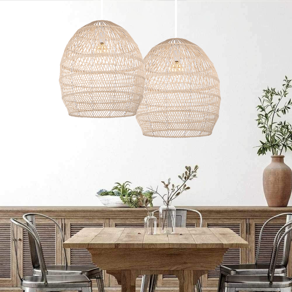 Boho Woven Rattan Chandelier Nordic Dining Room Basket Lamp Shade