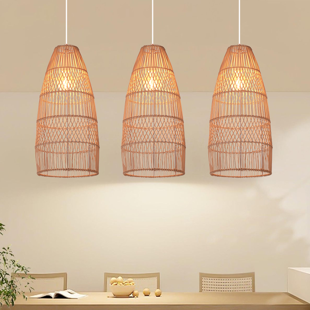 Wabi-Sabi Style Wicker Hanging Lighting Adjustable Rattan Pendant Lamp