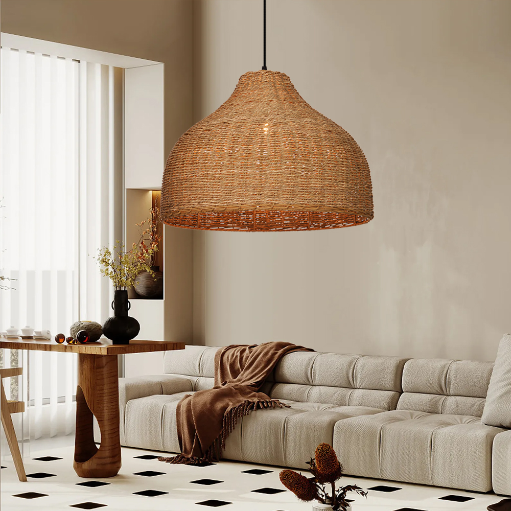 Coastal Kitchen Pendant Light Japanese Style Rattan Seagrass Hanging Chandelier