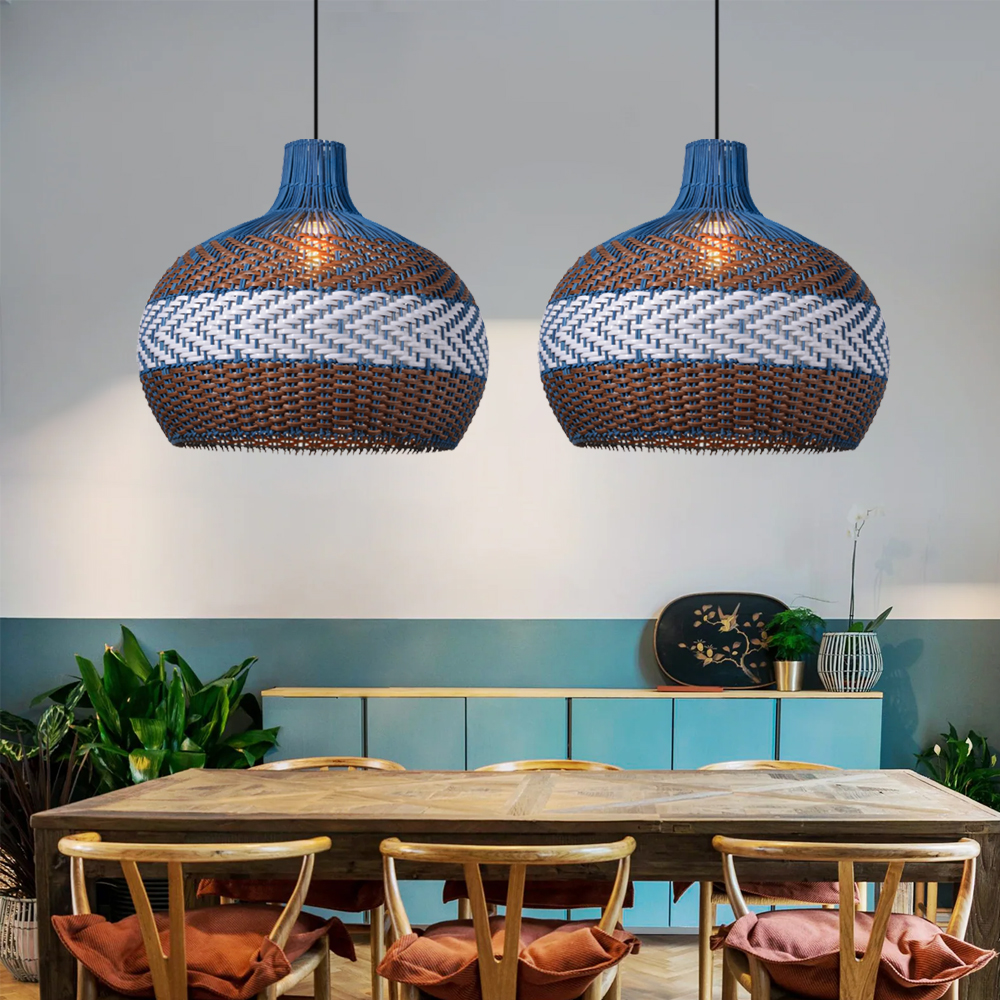 Royal Dark Blue Rattan Wicker Pendant Lights for Kitchen