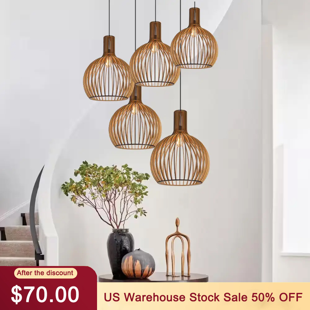 23CM Black Wooden Pendant Lamp Small Birdcage Chandelier