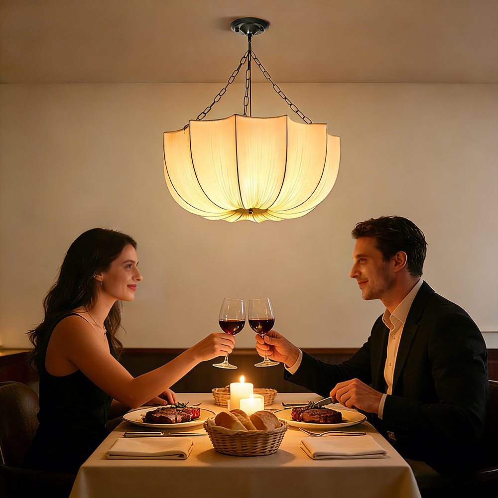 Modern Pleated Fabric Chandelier Light Japandi Restaurant Hanging Ceiling Lamp