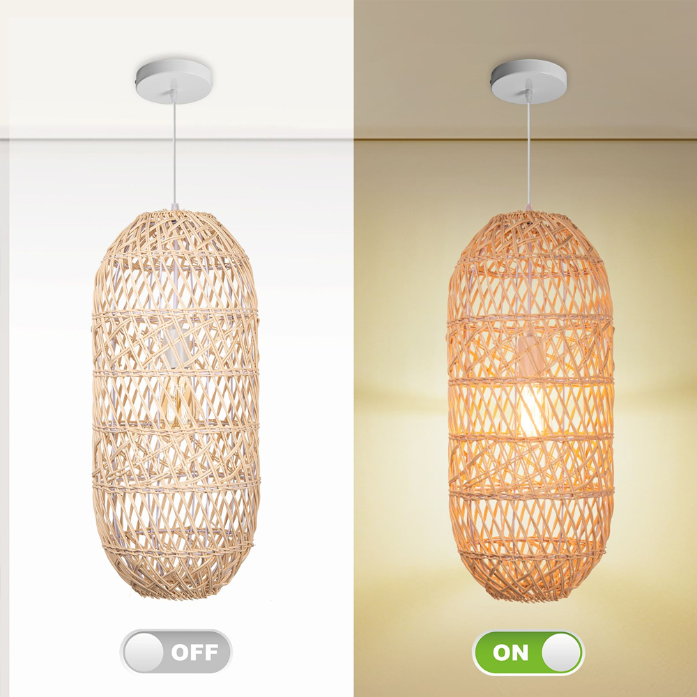 Boho Style Black Rattan Chandelier Natural Wicker Handmade Lampshade