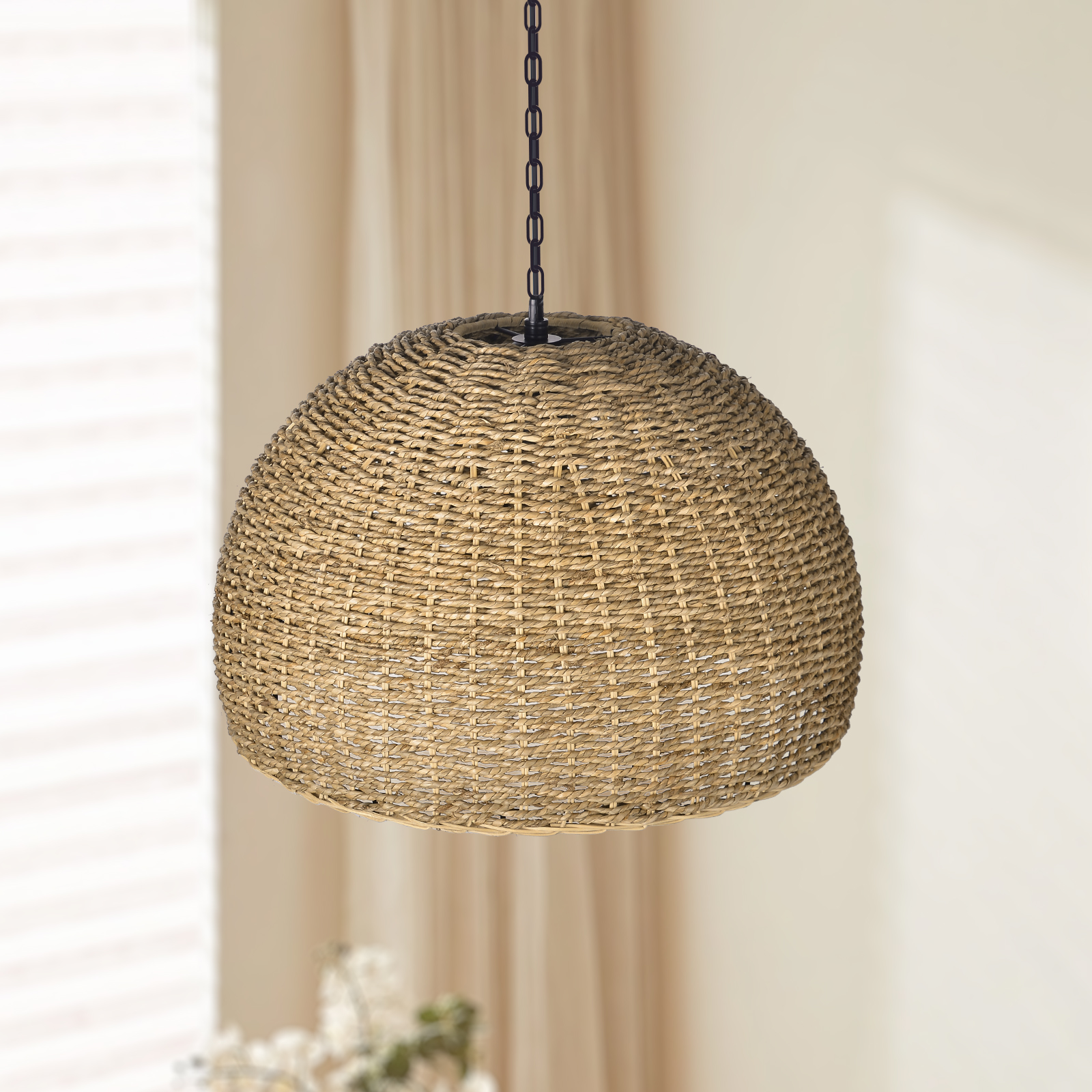 Handwoven Dome Seagrass Chandelier for Living Room
