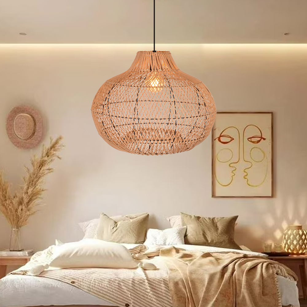 Modern Rattan Wicker Chandelier Adjustable E26 Hanging Lamp for Living Room Dining Room