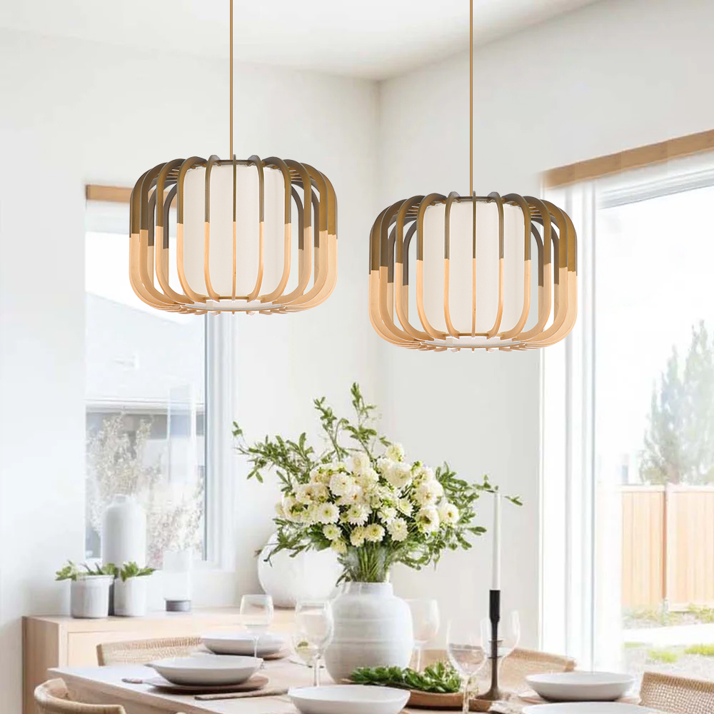 Japanese-style Small Wooden Pendant Lamp for Dining Room Kitchen