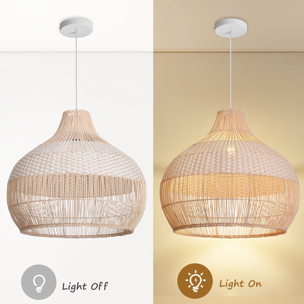 Rustic Rattan Pendant Light White Hanging Chandelier for Dining Room