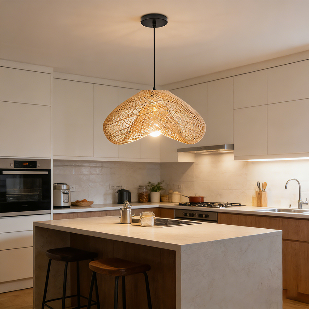 Hand Woven Rattan Pendant Lamp Shade Kitchen Natural Rattan Chandelier