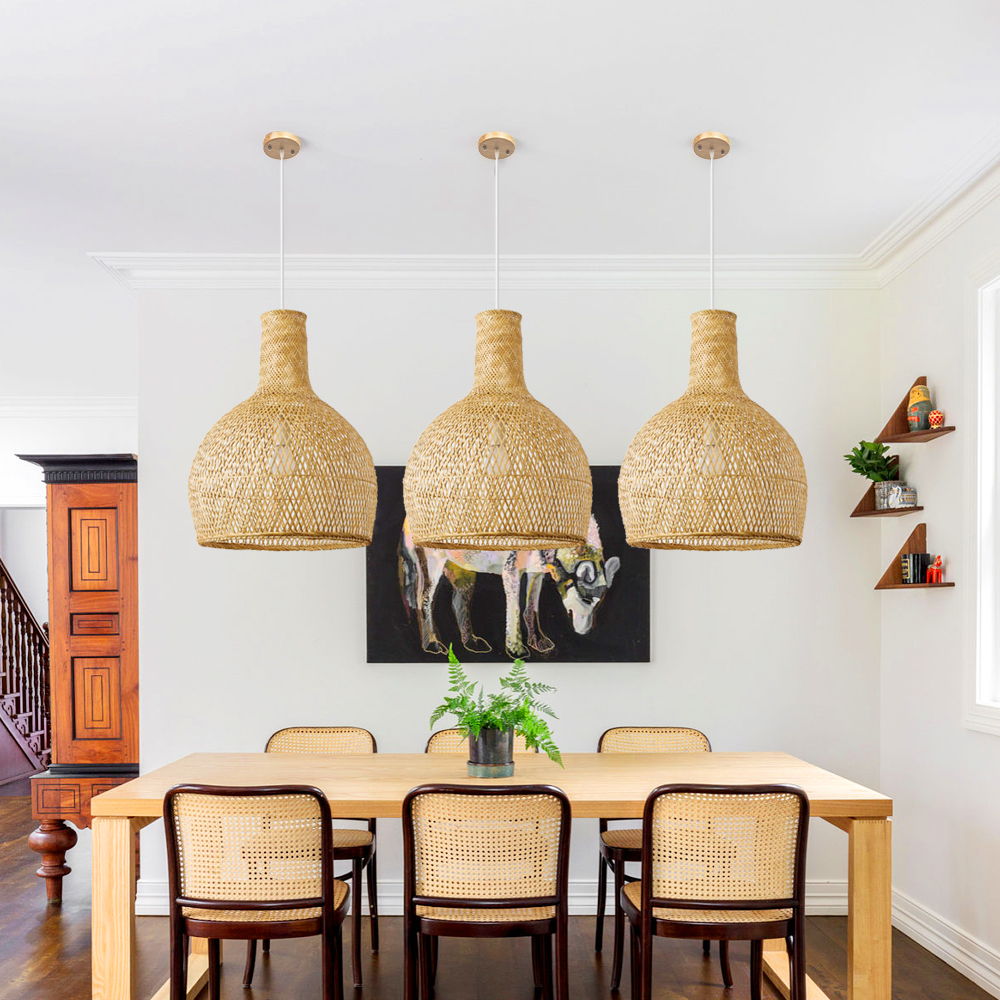 Modern Bamboo Hanging Lights Country Style Kitchen Bell Pendant Chandeliers