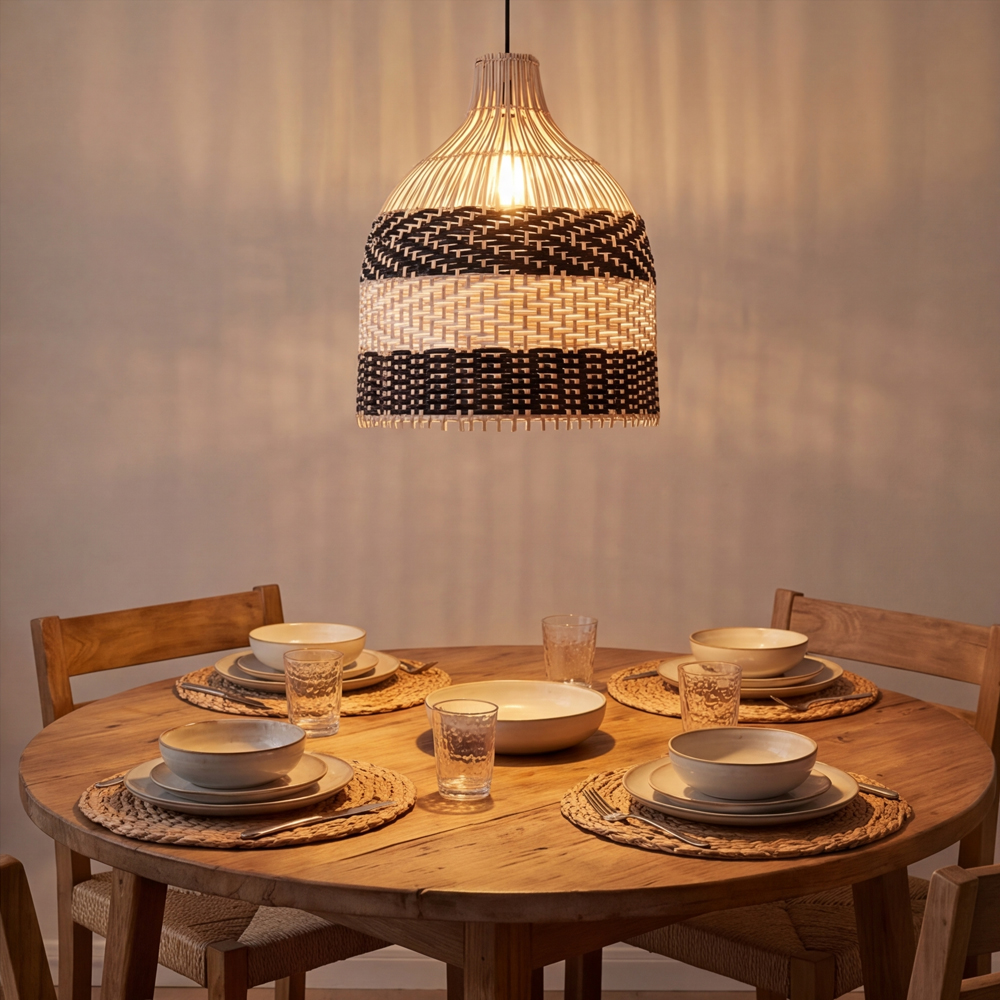 Tropical Black Rattan Chandelier for Restaurants Exotic Hand-Woven Decor