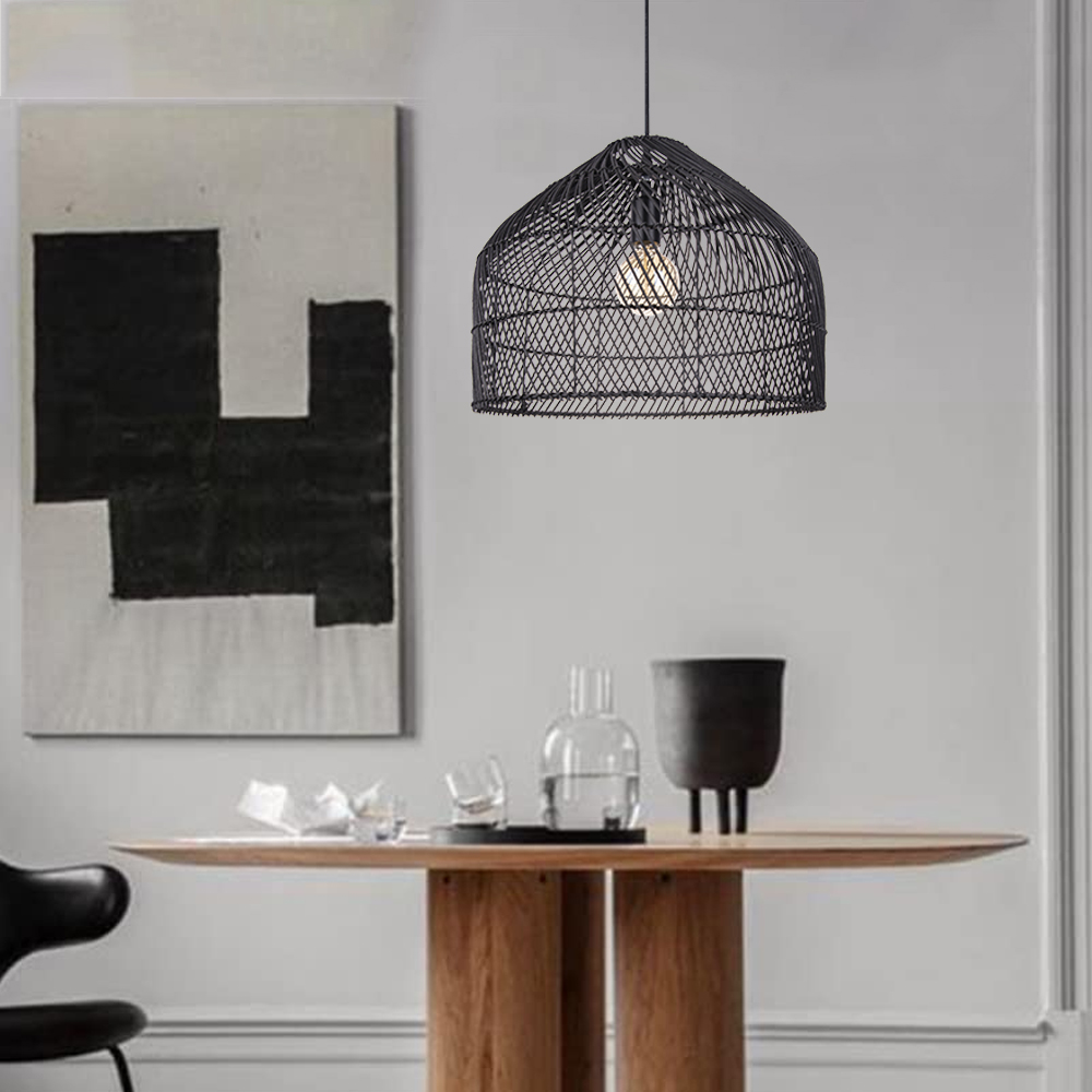 Premium Nordic-inspired Black Rattan Pendant Light for Dining Room